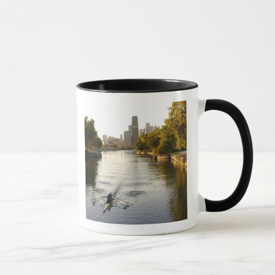 Chicago, Illinois, Rowers in Lincoln Park lagoon Mug