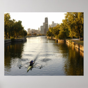 Chicago, Illinois, Rowers in Lincoln Park lagoon Poster