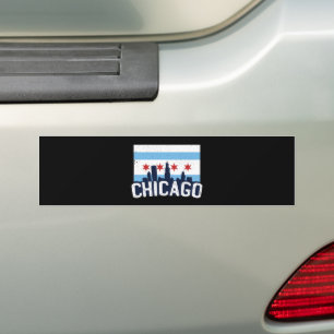 Chicago Illinois Skyline 4 Stars Vintage   Bumper Sticker