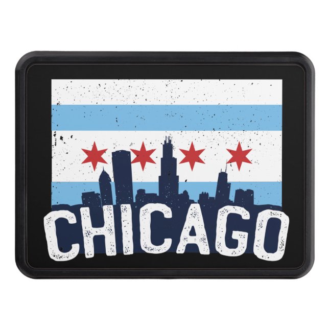 Chicago Illinois Skyline 4 Stars Vintage   Hitch Cover (Front)