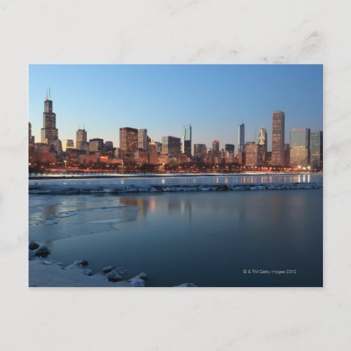 Chicago Illinois skyline across a frozen Lake Postcard