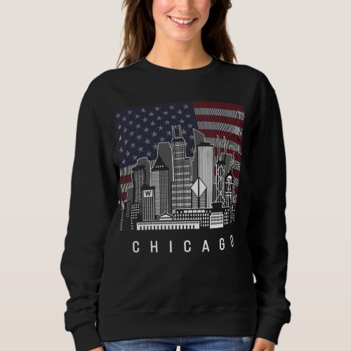 Chicago Illinois Skyline American Flag Sweatshirt