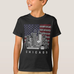Chicago Illinois Skyline American Flag T-Shirt