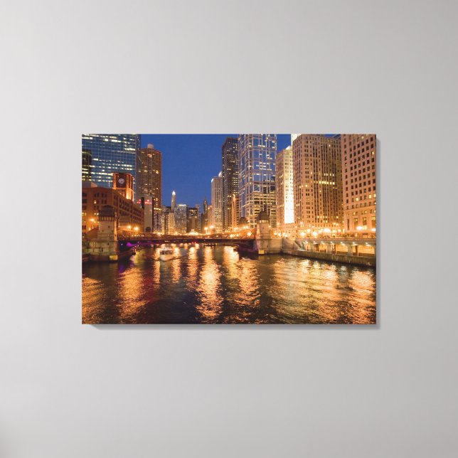 Chicago, Illinois, Skyline and Chicago River at 2 Canvas Print (Front)