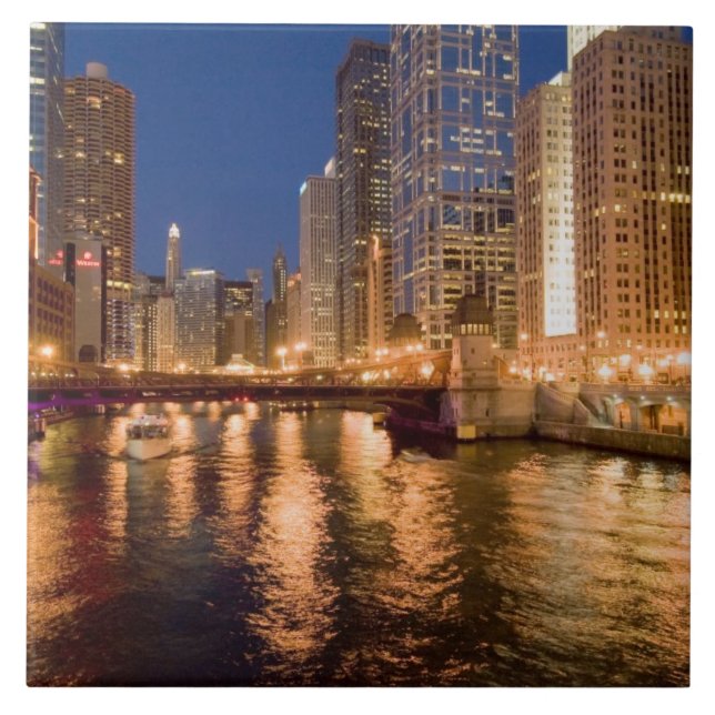 Chicago, Illinois, Skyline and Chicago River at 2 Ceramic Tile (Front)