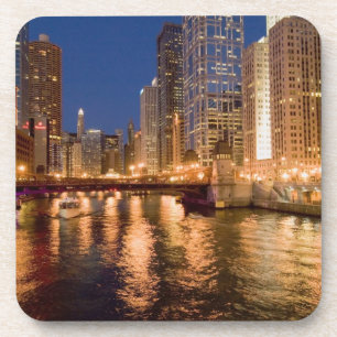 Chicago, Illinois, Skyline and Chicago River at 2 Drink Coaster