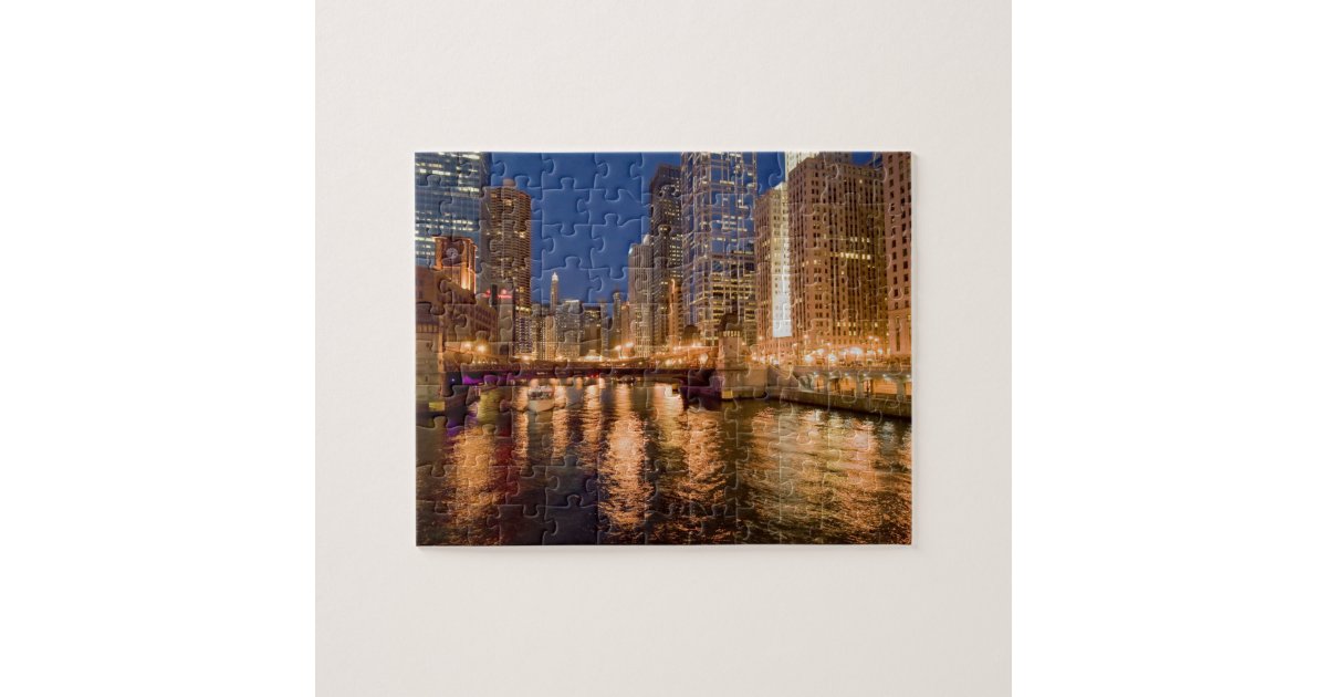 Chicago, Illinois, Skyline and Chicago River at 2 Jigsaw ...