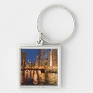 Chicago, Illinois, Skyline and Chicago River at 2 Keychain
