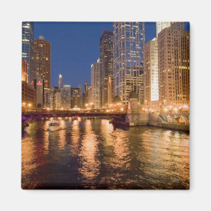 Chicago, Illinois, Skyline and Chicago River at 2 Magnet