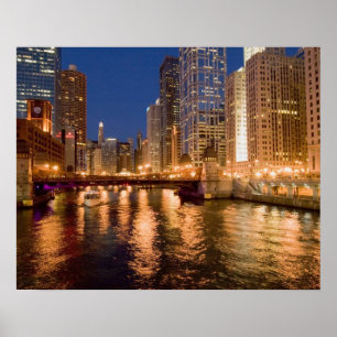 Chicago, Illinois, Skyline and Chicago River at 2 Poster