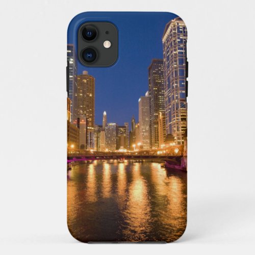 Chicago Illinois Skyline and Chicago River at iPhone 11 Case