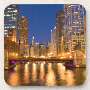 Chicago, Illinois, Skyline and Chicago River at Drink Coaster