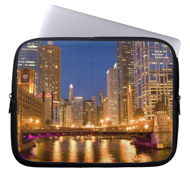 Chicago, Illinois, Skyline and Chicago River at Laptop Sleeve (Front)