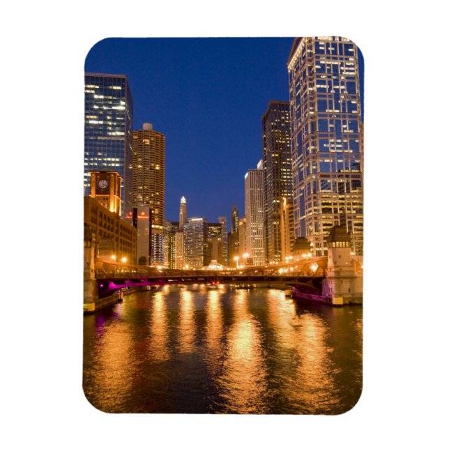 Chicago, Illinois, Skyline and Chicago River at Magnet (Vertical)
