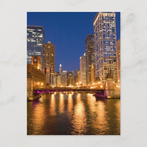 Chicago Illinois Skyline and Chicago River at Postcard