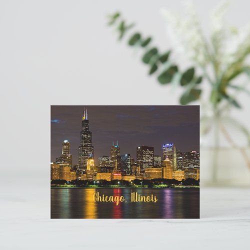 Chicago Illinois Skyline at Night Postcard