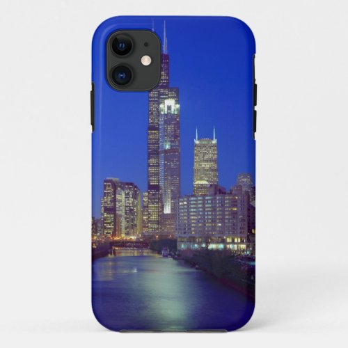 Chicago Illinois Skyline at night with Chicago iPhone 11 Case