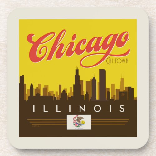 Chicago Illinois Skyline Beverage Coaster