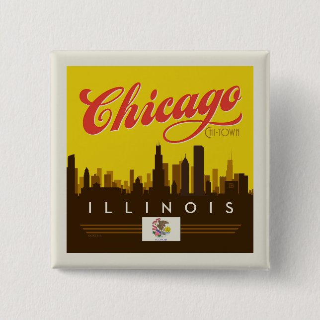 Chicago Illinois Skyline Button (Front)