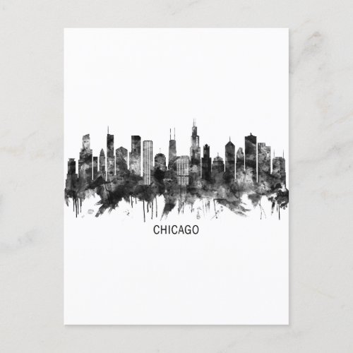Chicago Illinois Skyline BW Holiday Postcard