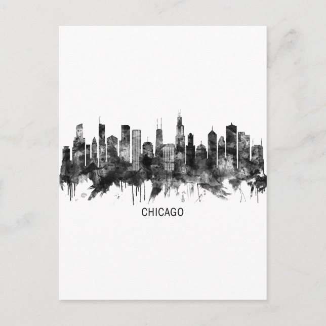 Chicago Illinois Skyline BW Holiday Postcard (Front)