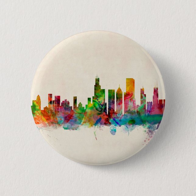Chicago Illinois Skyline Cityscape Pinback Button (Front)