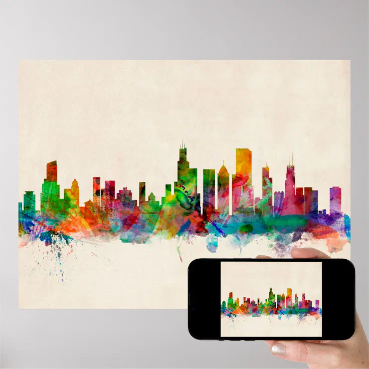 Cityscapes Chicago Wall Poster – 14.725x22.375 Inches, Glossy, Includes Adhesive Tabs