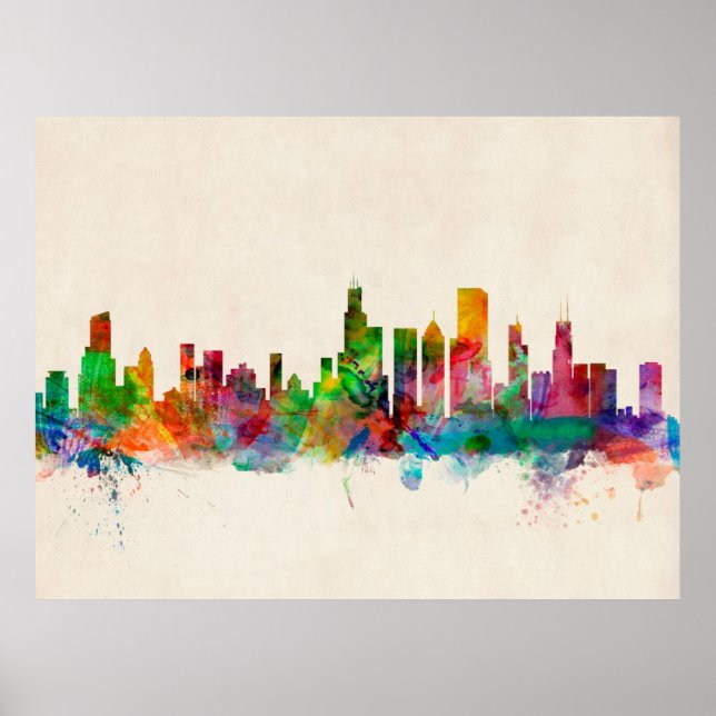Chicago Illinois Skyline Cityscape Poster (Front)