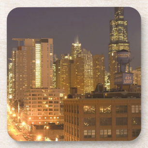 Chicago, Illinois, Skyline from West Loop at Beverage Coaster