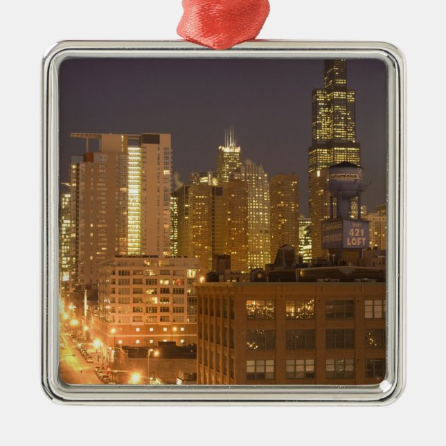 Chicago, Illinois, Skyline from West Loop at Metal Ornament (Front)