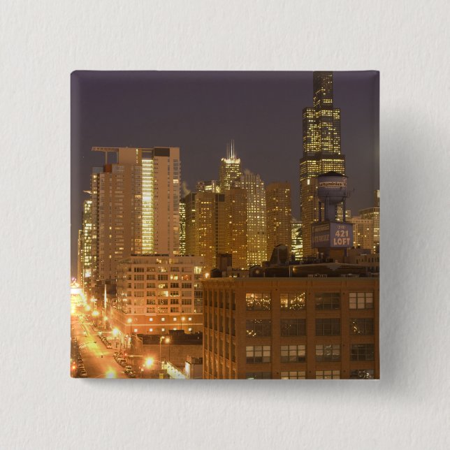 Chicago, Illinois, Skyline from West Loop at Pinback Button (Front)