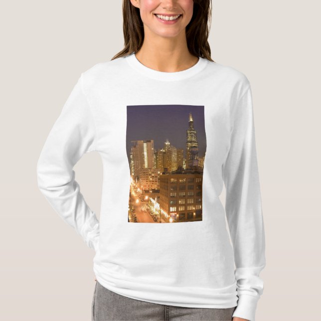 Chicago, Illinois, Skyline from West Loop at T-Shirt (Front)