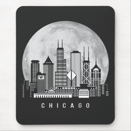 Chicago Illinois Skyline Full Moon Mouse Pad