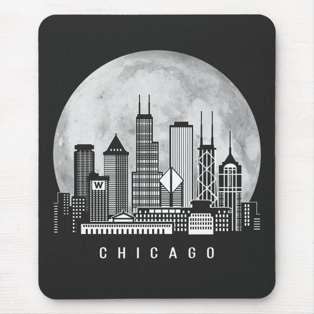 Chicago Illinois Skyline Full Moon Mouse Pad (Front)