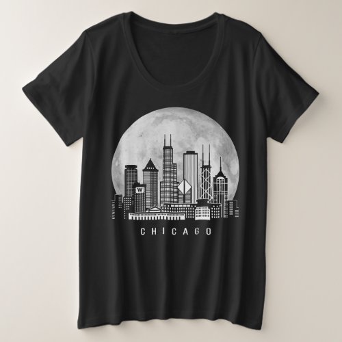 Chicago Illinois Skyline Full Moon Plus Size T_Shirt