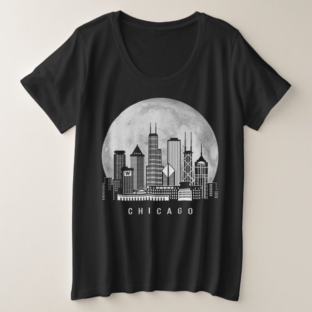 Chicago Illinois Skyline Full Moon Plus Size T-Shirt (Design Front)