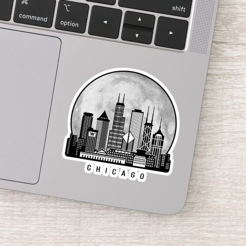 Chicago Illinois Skyline Full Moon Sticker