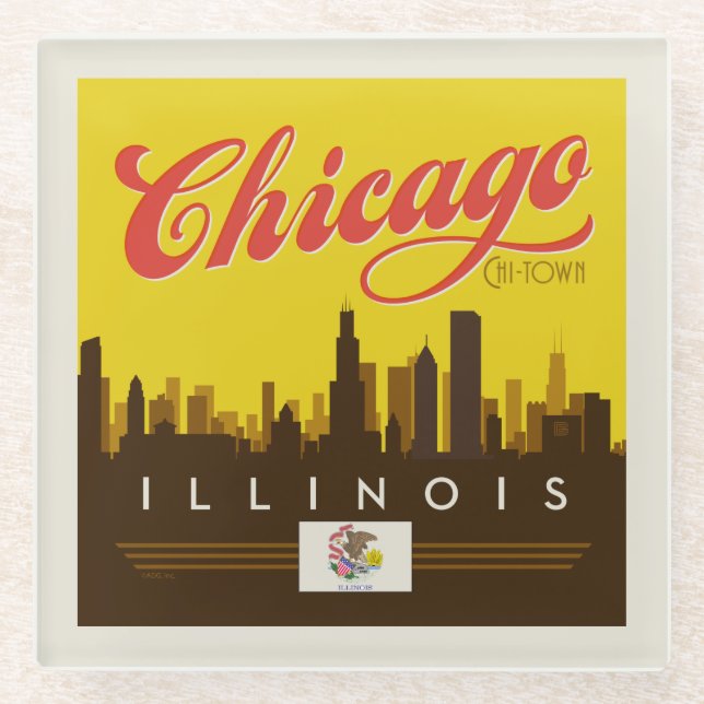 Chicago Illinois Skyline Glass Coaster (Front)