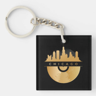 Chicago Illinois Skyline Golden Vinyl Chic Keychain