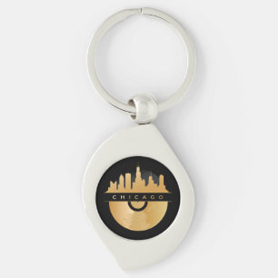 Chicago Illinois Skyline Golden Vinyl Chic Keychain