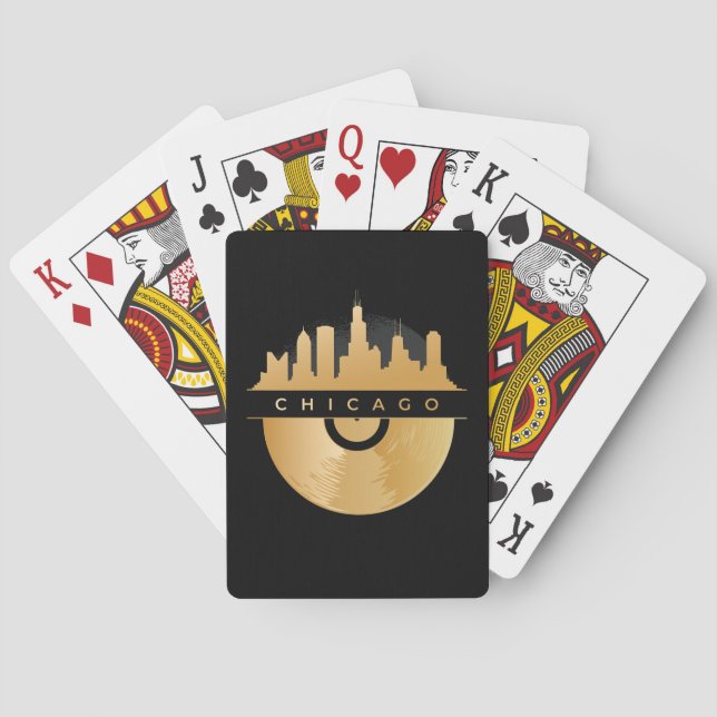 Chicago Illinois Skyline Golden Vinyl Chic Poker Cards (Back)