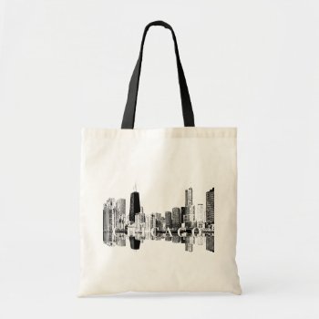 Chicago  Illinois Skyline In Black Ink Tote Bag by stickywicket at Zazzle