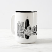 Chicago, Illinois skyline in black Two-Tone Coffee Mug (Front Left)