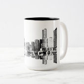 Chicago, Illinois skyline in black Two-Tone Coffee Mug (Front Right)