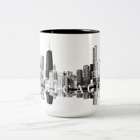 Chicago, Illinois Skyline In Black Two-tone Coffee Mug