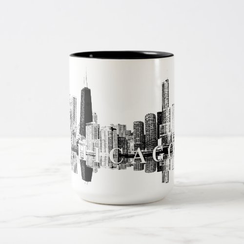 Chicago Illinois skyline in black Two_Tone Coffee Mug