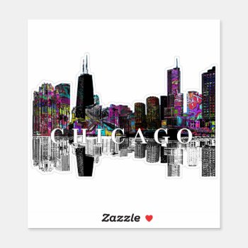Chicago  Illinois Skyline In Graffiti Sticker by stickywicket at Zazzle