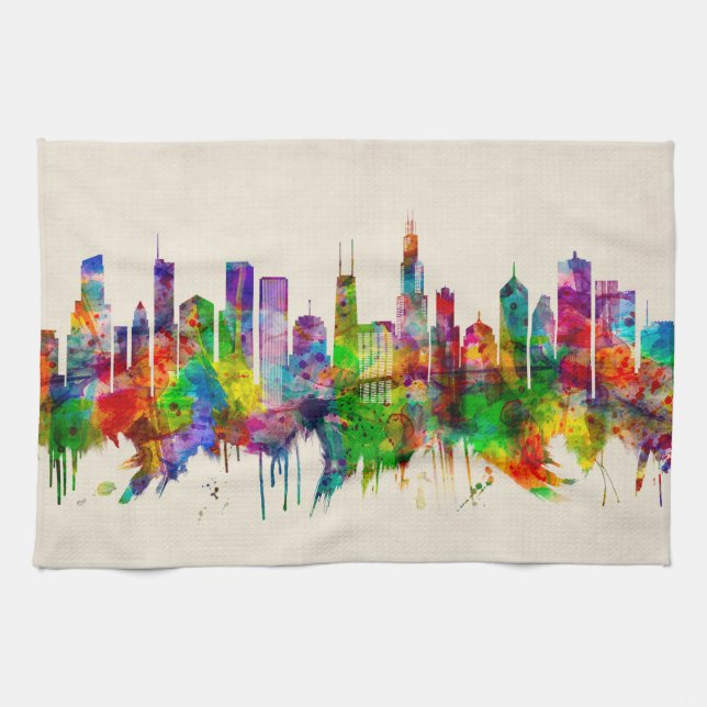 Chicago Illinois Skyline Kitchen Towel (Horizontal)