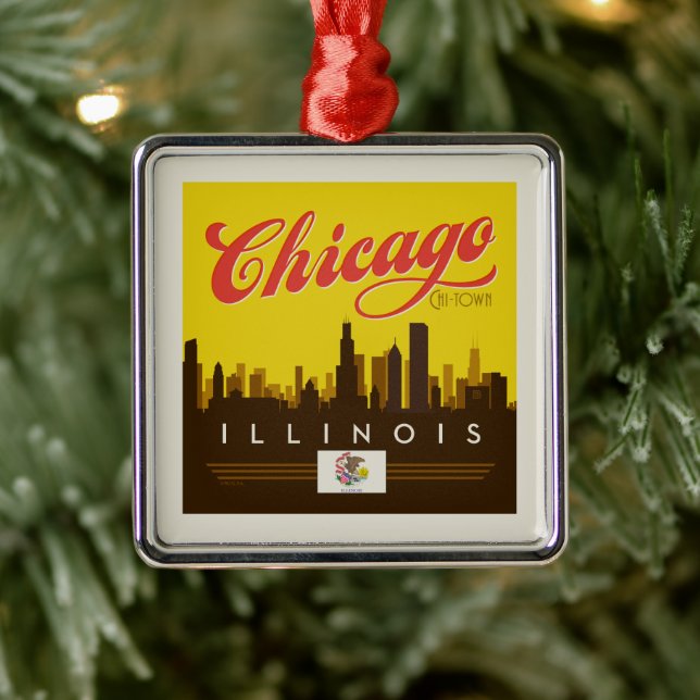 Chicago Illinois Skyline Metal Ornament (Tree)
