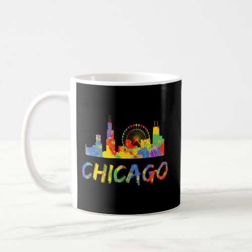 Chicago Illinois Skyline Paint Splash Rainbow Coffee Mug